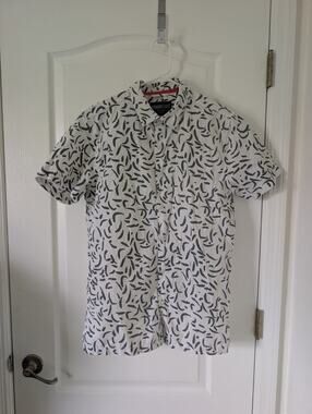 Straight Faded New York Shirt Mens Med white & Gray Short Sleeve Button Up